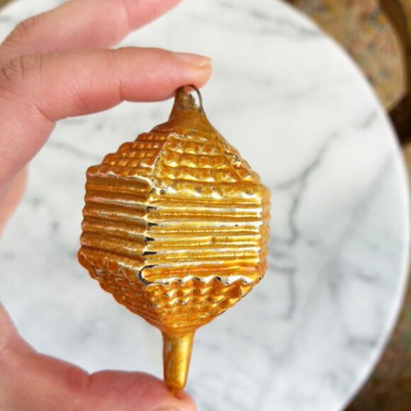 Antique Dreidel Gold Glass Christmas Ornament 3” German Vintage Spinner Toy - Picture 3 of 5